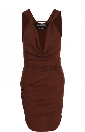 Однотонное мини-платье из вискозы с V-образным вырезом Jacquemus. Цвет: коричневый