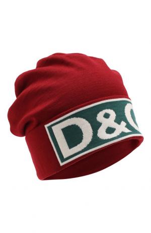 Шерстяная шапка с логотипом бренда Dolce & Gabbana. Цвет: бордовый