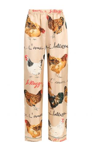 Шелковые брюки с принтом Dolce & Gabbana. Цвет: бежевый