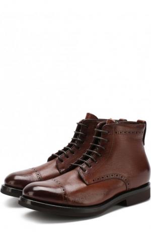 Высокие кожаные ботинки на шнуровке с молнией и внутренней меховой отделкой H`D`S`N Baracco. Цвет: коричневый