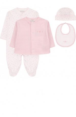 Хлопковый комплект из пижамы с шапкой и распашонки нагрудником Kissy. Цвет: розовый