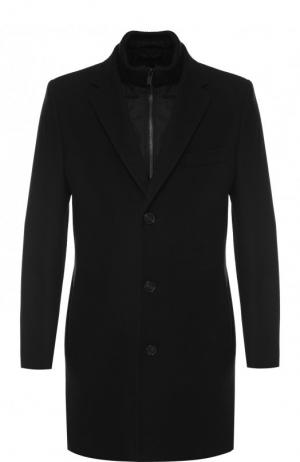 Однобортное шерстяное пальто с подстежкой HUGO. Цвет: темно-синий