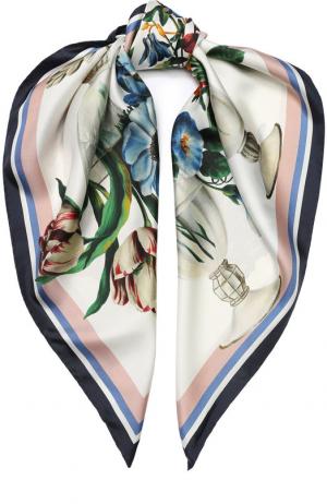 Шелковый платок с цветочным принтом Dolce & Gabbana. Цвет: кремовый