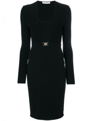 Двухслойное платье с поясом Versace Collection. Цвет: чёрный