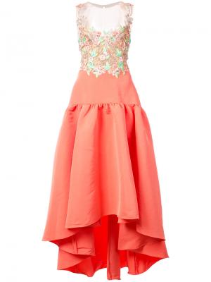 Асимметричное платье с вышивкой Marchesa Notte. Цвет: розовый и фиолетовый
