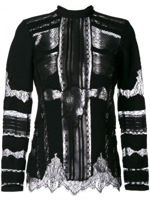 Кружевная блузка с панельным дизайном Ermanno Scervino. Цвет: чёрный