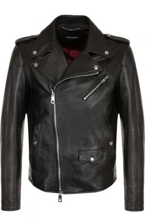Кожаная куртка на косой молнии Dolce & Gabbana. Цвет: черный