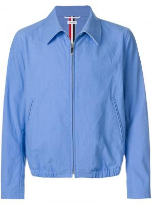 Double Welt Pocket Zip Up Golf Jacket With Elastic Hem In Salt Shrink Cotton Thom Browne. Цвет: синий