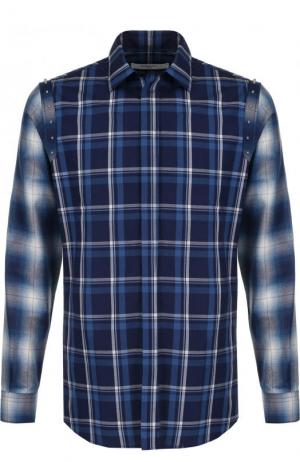 Хлопковая рубашка в клетку с отделкой Givenchy. Цвет: синий