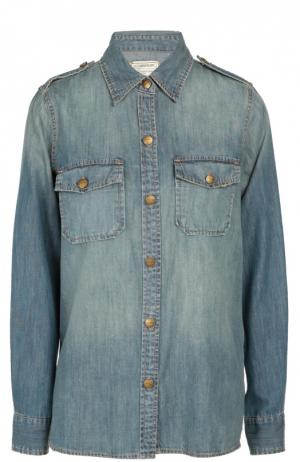 Джинсовая блуза прямого кроя с накладными карманами и погонами Current/Elliott. Цвет: синий