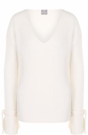Кашемировый пуловер фактурной вязки с V-образным вырезом FTC. Цвет: белый