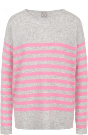 Кашемировый пуловер в полоску с круглым вырезом FTC. Цвет: серый