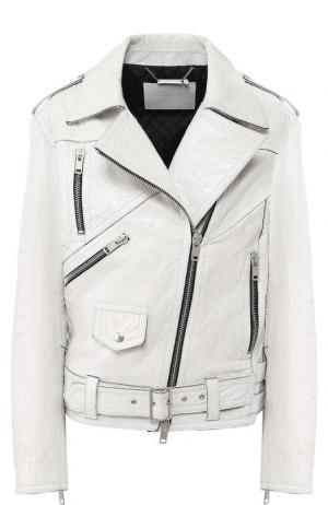 Кожаная куртка с поясом Givenchy. Цвет: белый