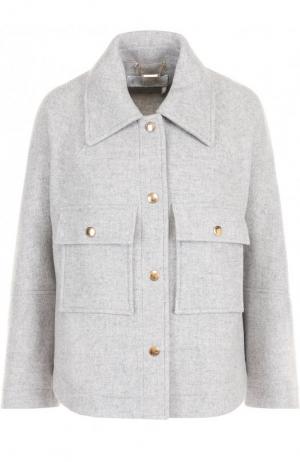 Укороченное шерстяное пальто с накладными карманами Chloé. Цвет: серый