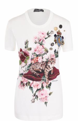 Хлопковая футболка с круглым вырезом и принтом Dolce & Gabbana. Цвет: белый