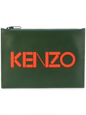 Клатч с аппликацией логотипом Kenzo. Цвет: зелёный