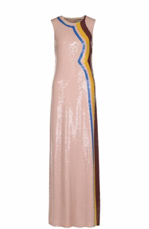 Шелковое платье-макси с пайетками Emilio Pucci. Цвет: бежевый