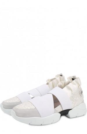 Комбинированные кроссовки с глиттером и эластичными лентами Emilio Pucci. Цвет: белый