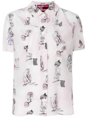 Рубашка с принтом Lady Miu. Цвет: розовый и фиолетовый