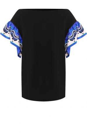 Хлопковая футболка с вырезом-лодочка и контрастными рукавами Emilio Pucci. Цвет: черный