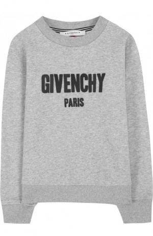 Хлопковый свитшот с логотипом бренда Givenchy. Цвет: серый