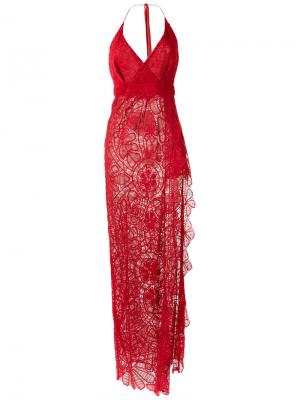 Кружевное вечернее платье Martha Medeiros. Цвет: красный