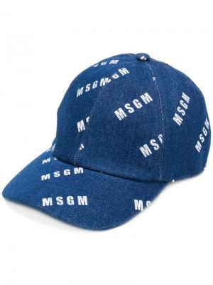 Джинсовая кепка с логотипом MSGM. Цвет: синий
