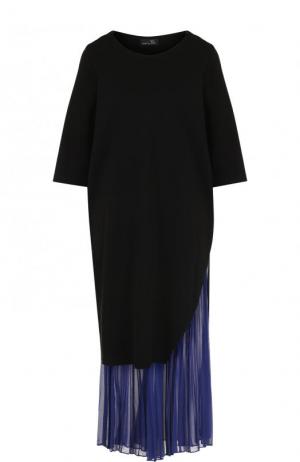Платье-миди с контрастной плиссированной вставкой Yohji Yamamoto. Цвет: черный