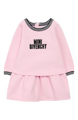 Хлопковое платье с логотипом бренда Givenchy. Цвет: розовый