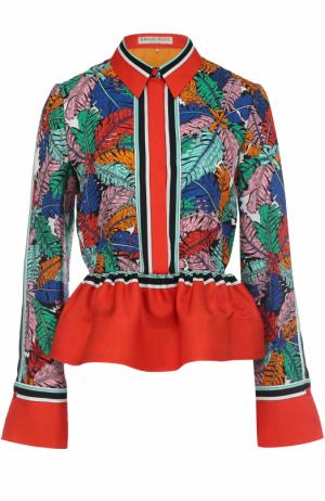 Шелковая блуза с ярким принтом и баской Emilio Pucci. Цвет: оранжевый