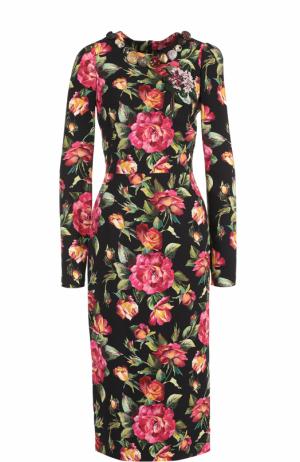 Приталенное платье-миди с длинным рукавом и принтом Dolce & Gabbana. Цвет: разноцветный