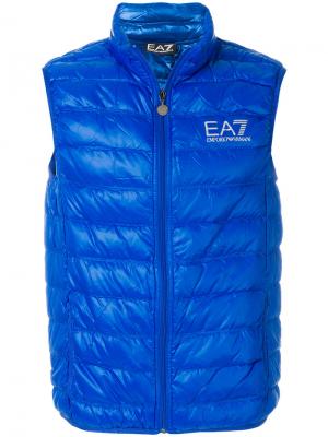 Пуховый жилет с логотипом Ea7 Emporio Armani. Цвет: синий