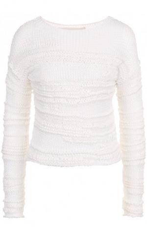 Пуловер фактурной вязки из хлопка Isabel Benenato. Цвет: белый