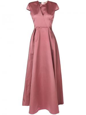 Атласное платье с короткими рукавами Rochas. Цвет: розовый и фиолетовый