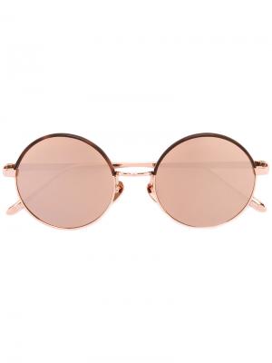 Солнцезащитные очки в круглой оправе Linda Farrow. Цвет: металлический