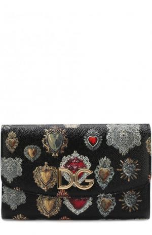 Кожаный кошелек с отделением на молнии цепочке принтом Dolce & Gabbana. Цвет: черный