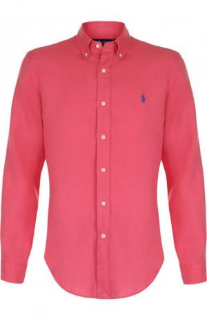 Льняная рубашка с воротником button down Polo Ralph Lauren. Цвет: красный