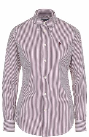 Приталенная хлопковая блуза в полоску Polo Ralph Lauren. Цвет: красный