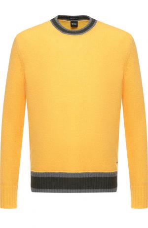 Шерстяной свитер с круглым вырезом BOSS. Цвет: синий