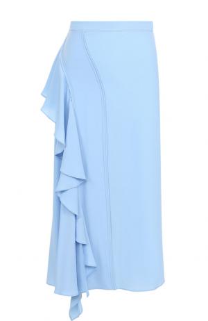 Однотонная юбка-миди с оборками No. 21. Цвет: голубой