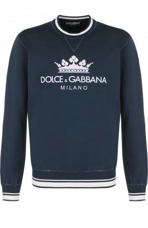Хлопковый свитшот с принтом Dolce & Gabbana. Цвет: бирюзовый