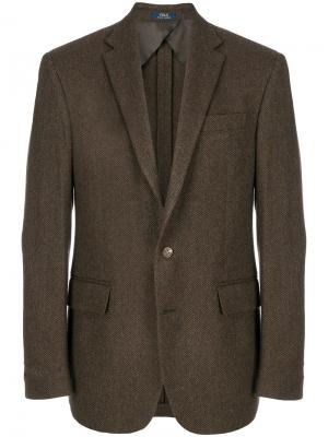 Пиджак с узором елочкой Polo Ralph Lauren. Цвет: коричневый
