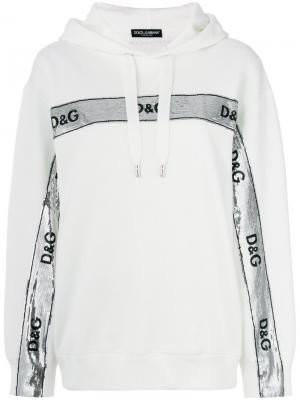 Толстовка с логотипом и пайетками Dolce & Gabbana. Цвет: белый
