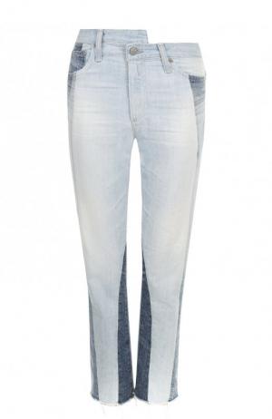 Укороченные джинсы прямого кроя с потертостями Ag. Цвет: голубой
