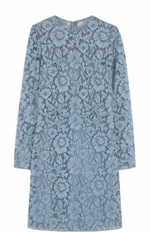 Кружевное мини-платье с длинным рукавом Valentino. Цвет: голубой