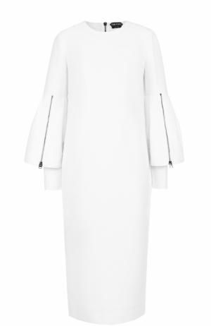 Платье-миди с декоративными оборками на рукавах Tom Ford. Цвет: белый