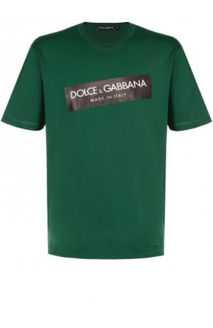 Хлопковая футболка с принтом Dolce & Gabbana. Цвет: зеленый