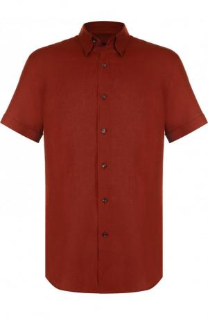 Льняная рубашка с короткими рукавами Ermenegildo Zegna. Цвет: бордовый