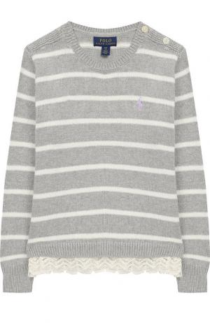 Хлопковый пуловер с отделкой Polo Ralph Lauren. Цвет: серый