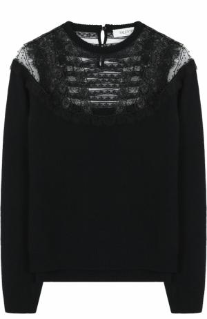 Пуловер из смеси шерсти и кашемира с кружевными вставками Valentino. Цвет: черный